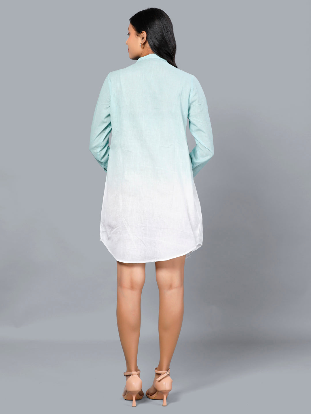Eco Khadi Cotton Blue Salt Ombre Pintucks Tunic