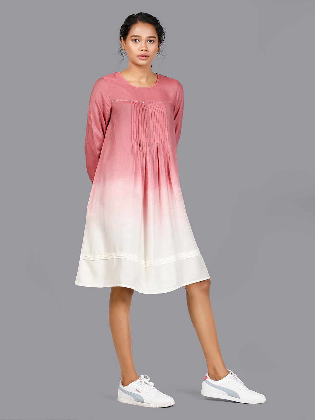 Eco Khadi Cotton Dark Pink Ombre Tunic Dress - Maahi