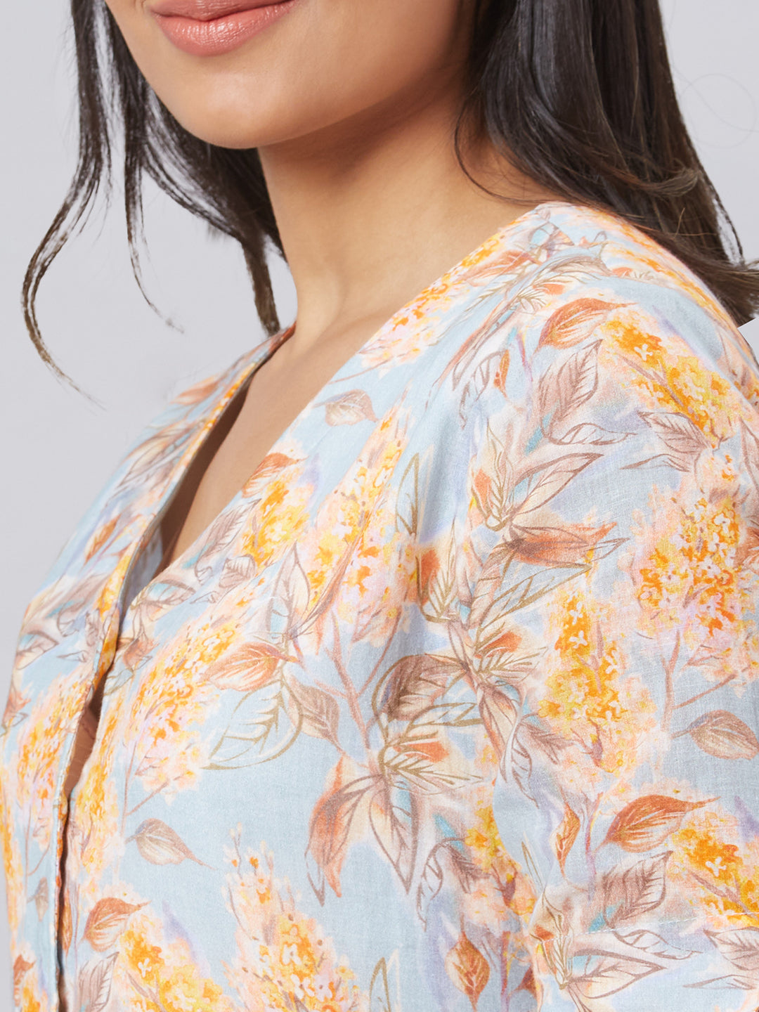Eco Khadi Muslin Blue Multi Printed Tier Dress - Alizia
