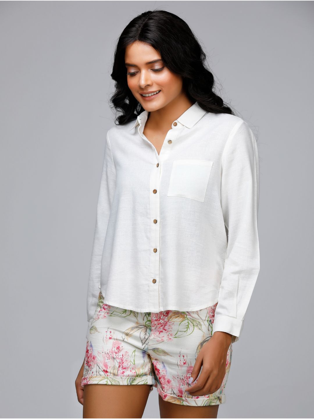 Eco Khadi Cotton Foliage Printed Shorts - Alizia