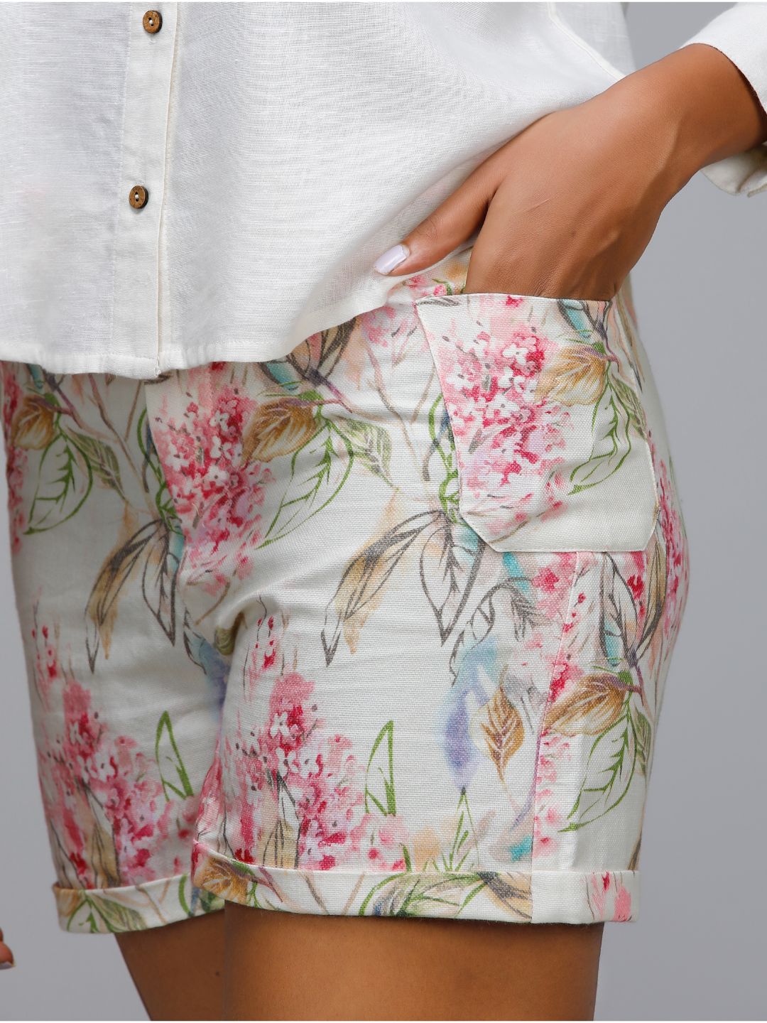 Eco Khadi Cotton Foliage Printed Shorts - Alizia