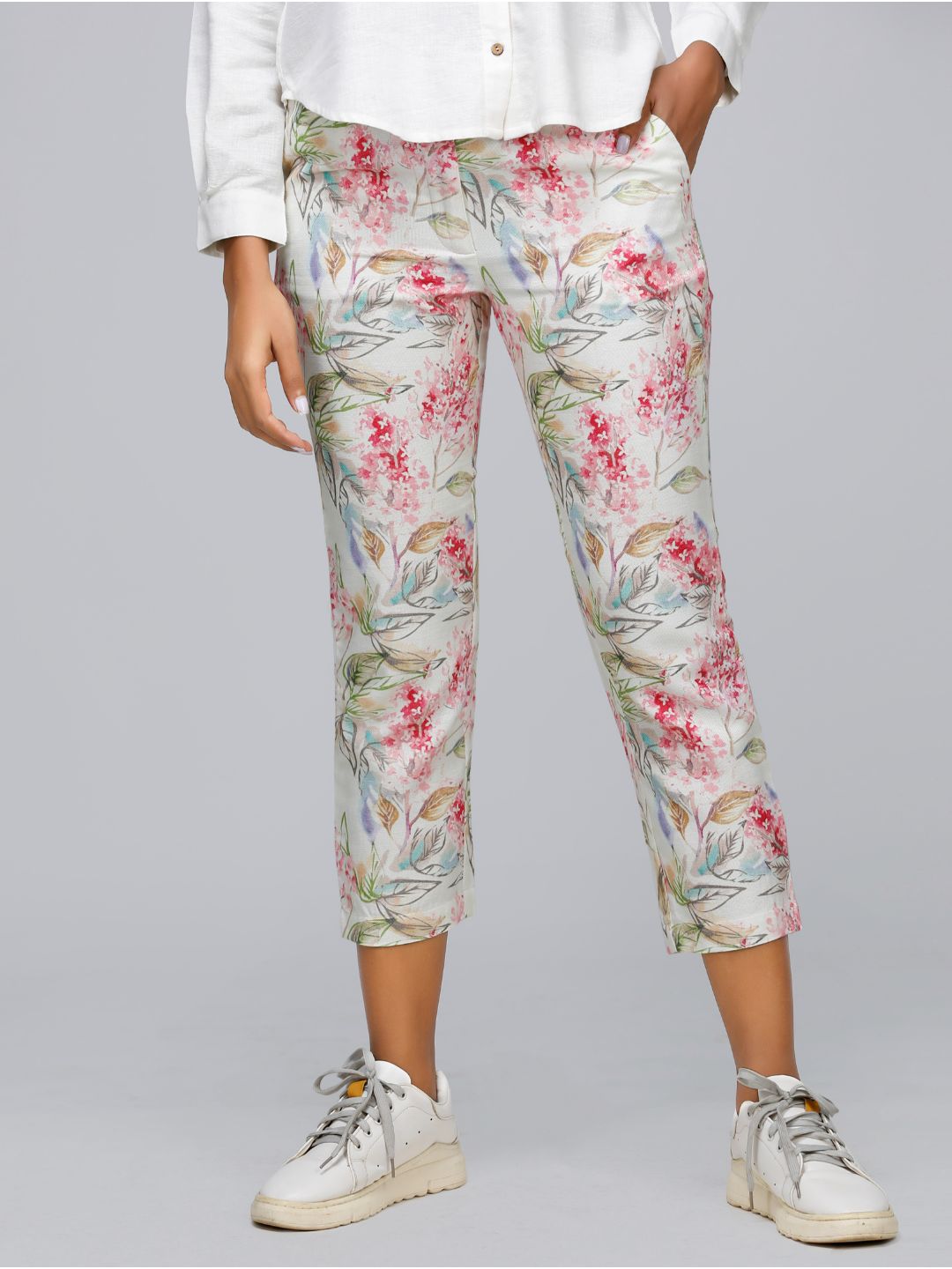 Eco Khadi Cotton Foliage Printed Pants - Alizia