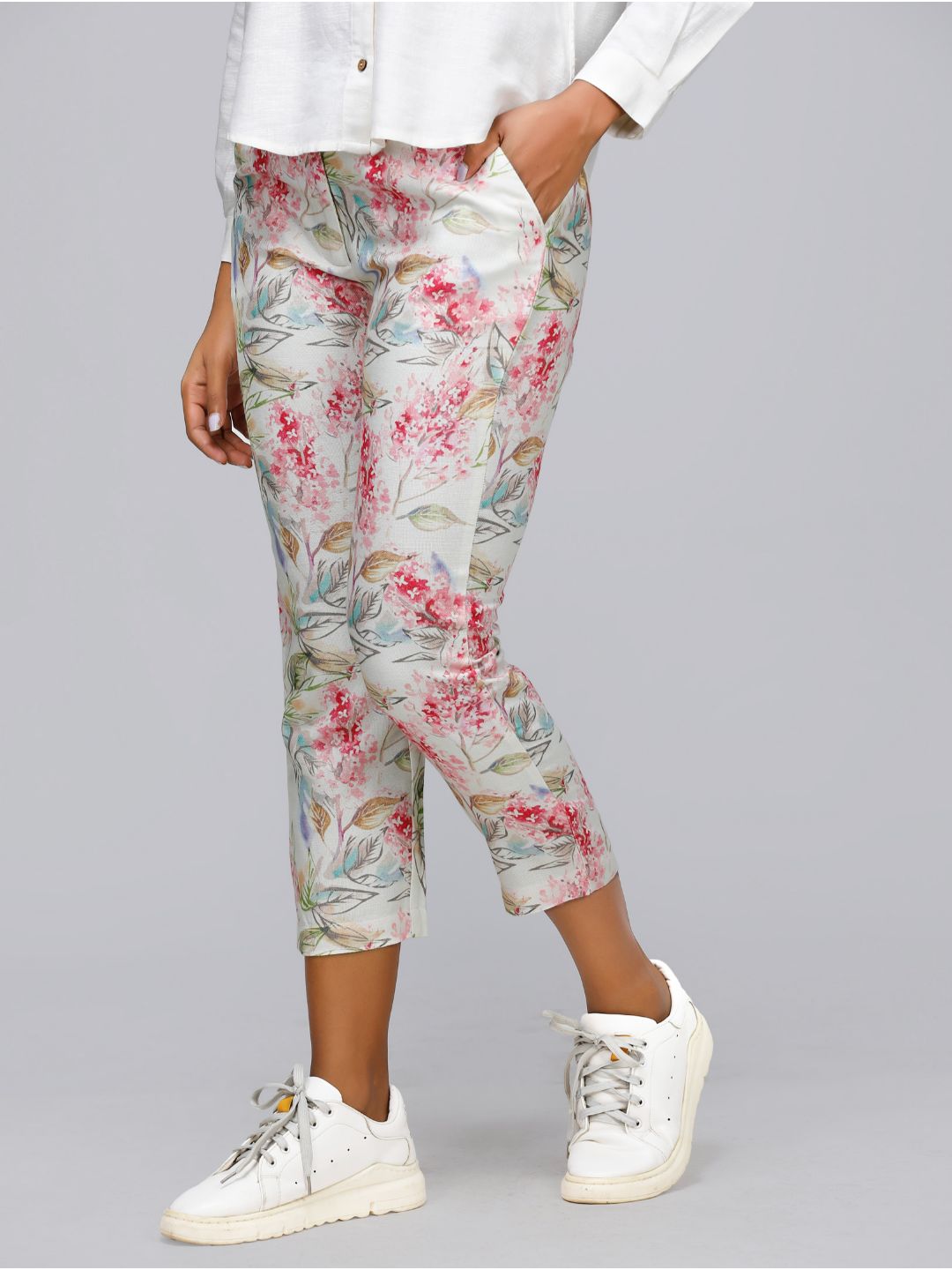 Eco Khadi Cotton Foliage Printed Pants - Alizia