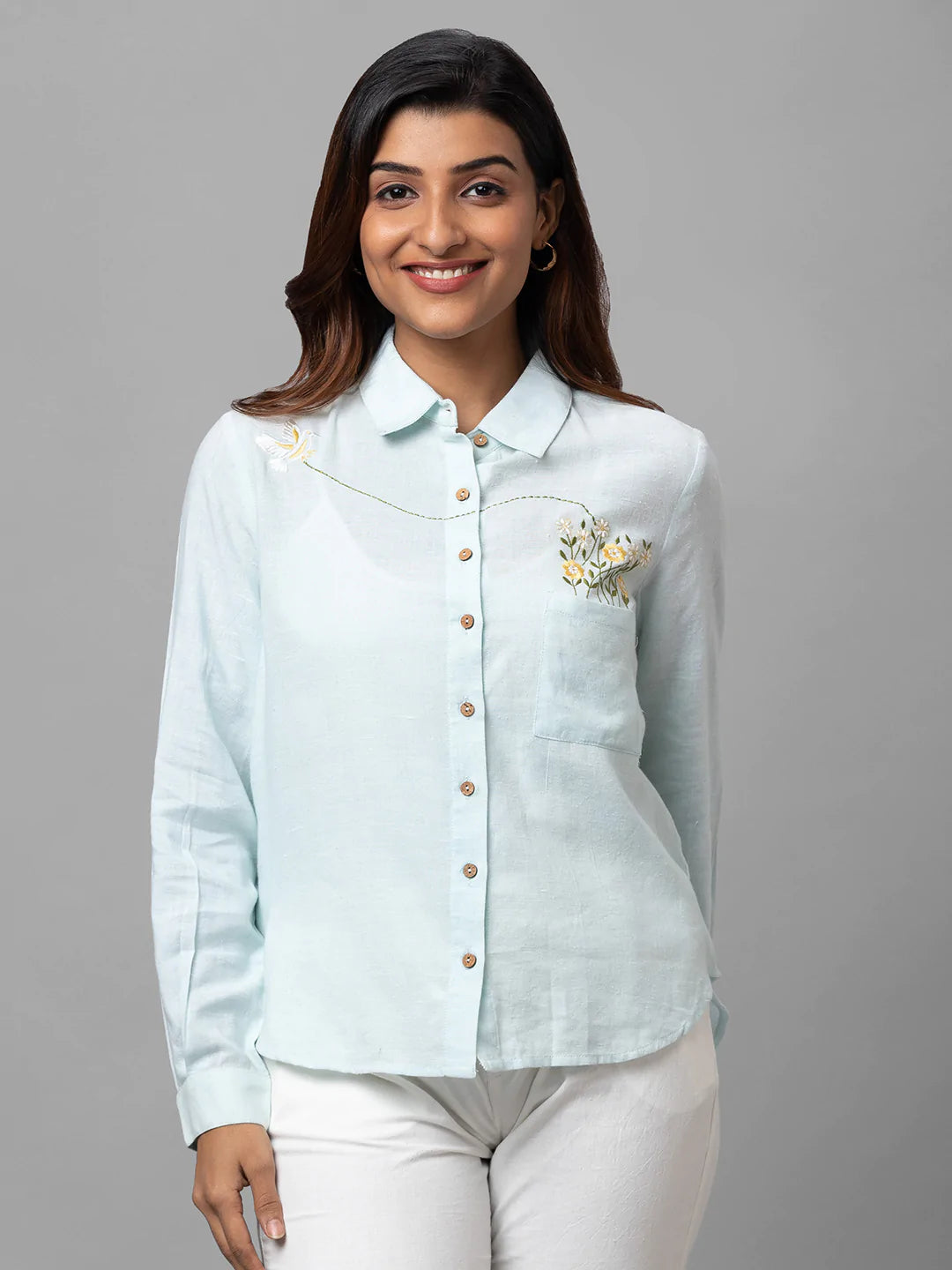 Eco Khadi Cotton Shirt with Embroidery - Meera