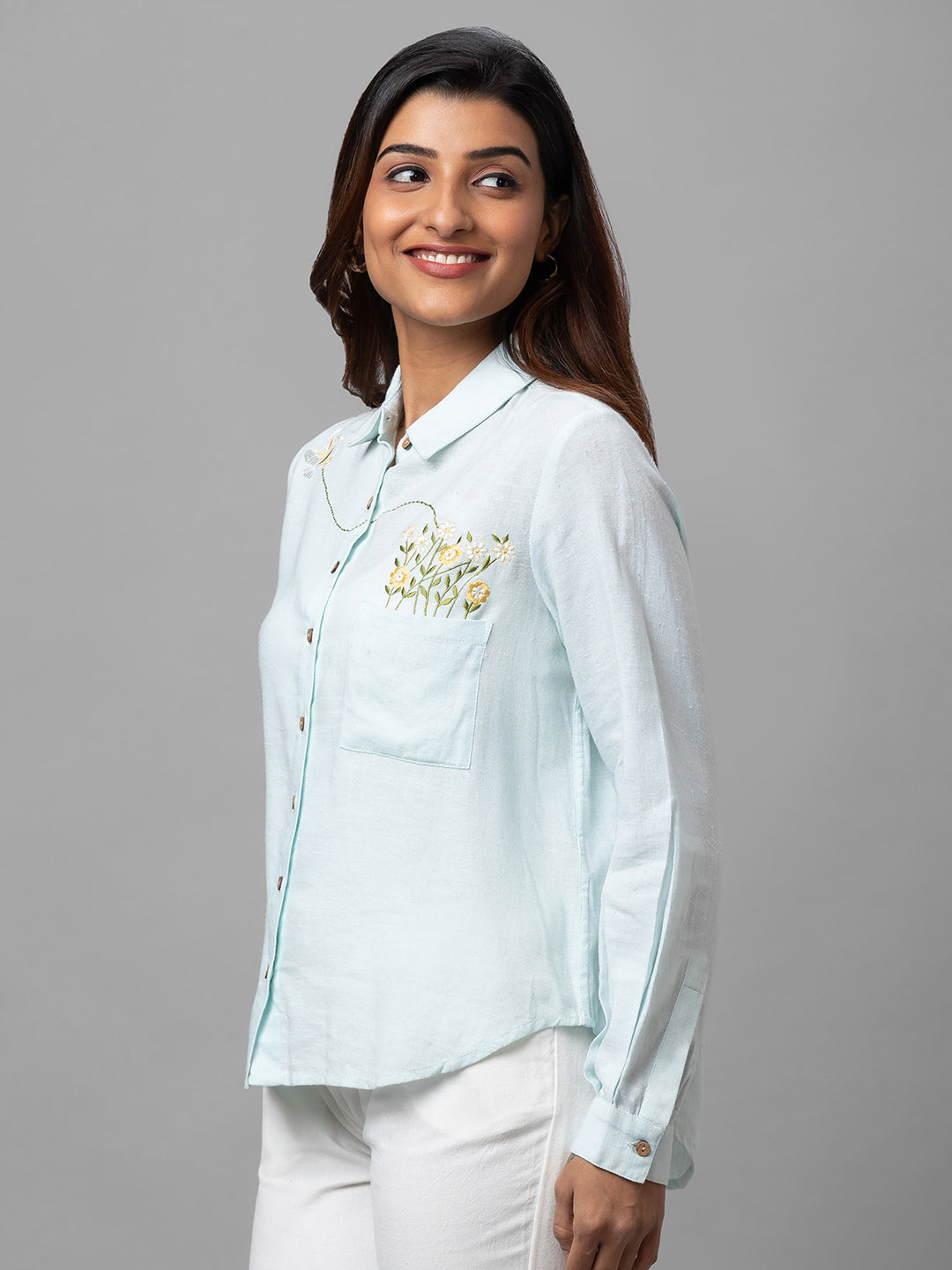 Eco Khadi Cotton Shirt with Embroidery - Meera