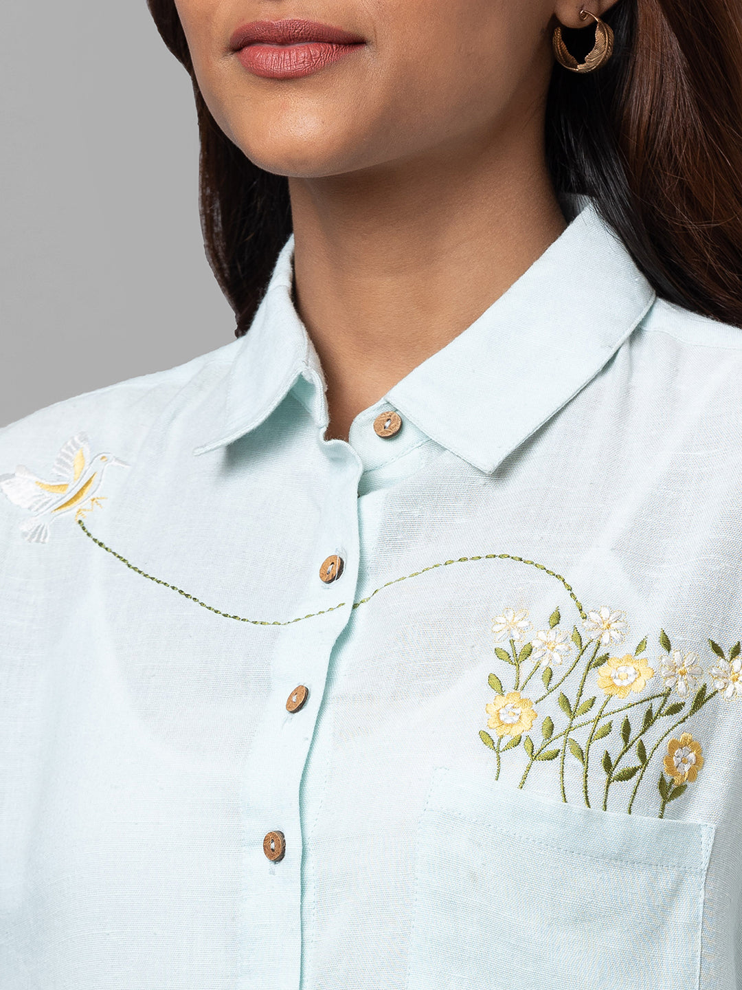 Eco Khadi Cotton Shirt with Embroidery - Meera