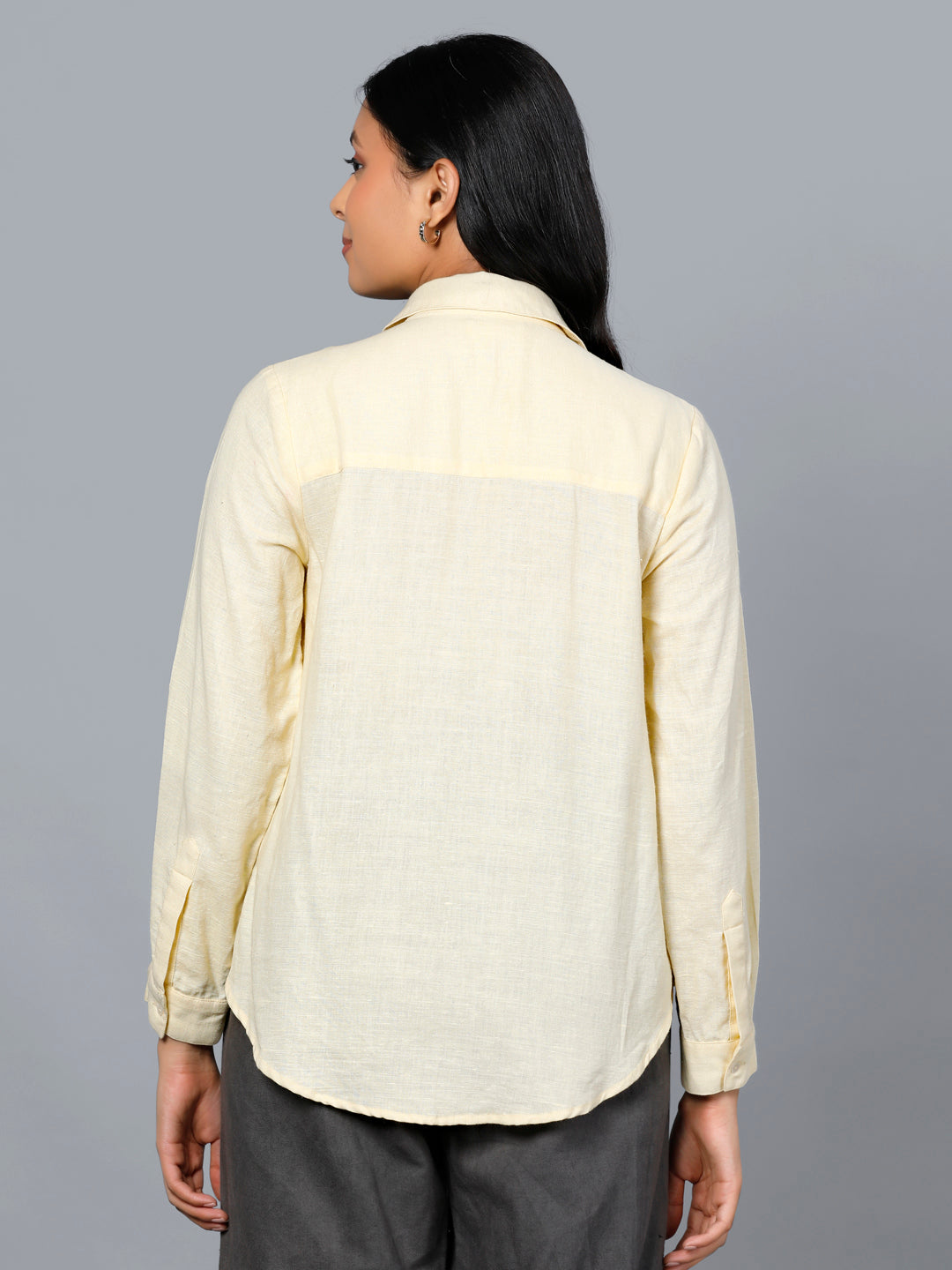 Eco Khadi Cotton Classic Embroidered Sun Yellow Shirt - Meera