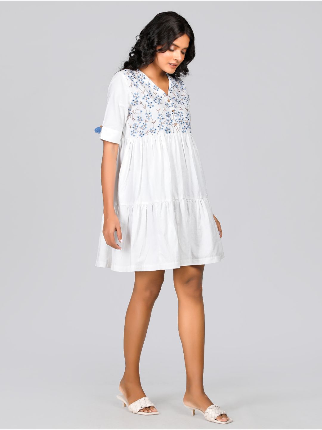 Eco Khadi Blue Daisy Dress