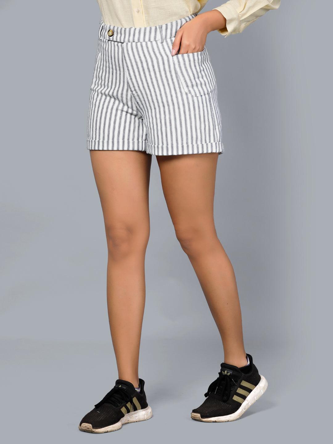 Eco Khadi Cotton Blue/White Striped Shorts - Arna