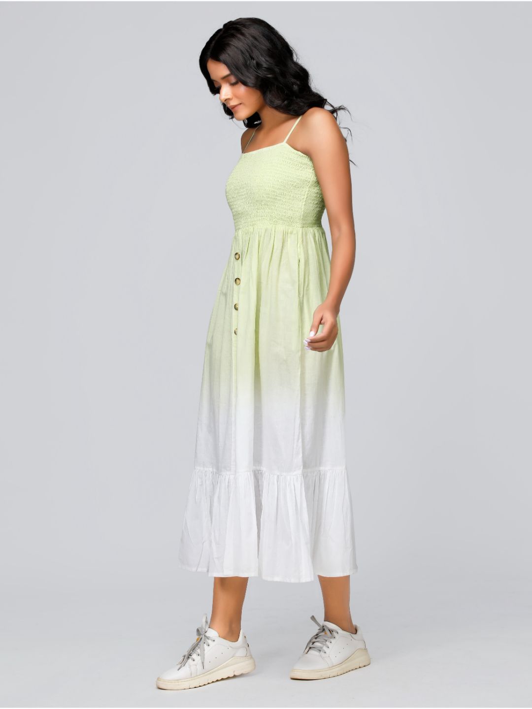 Eco Khadi Cotton Green Ombre Dress