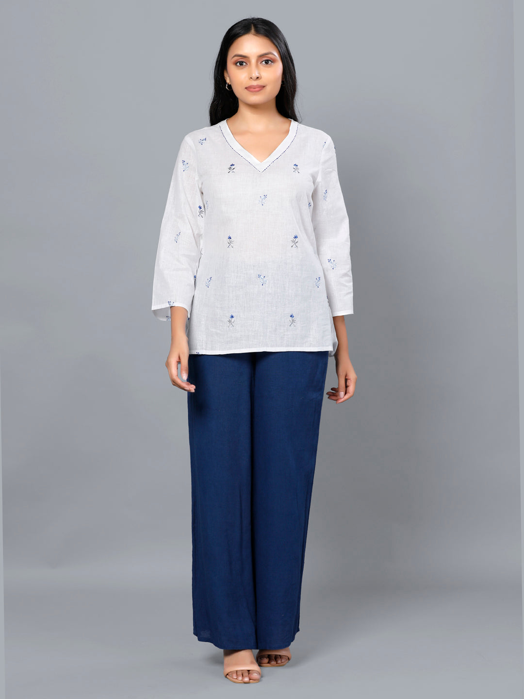 Eco Khadi Cotton Muslin White Embroidered Tunic - Nirva