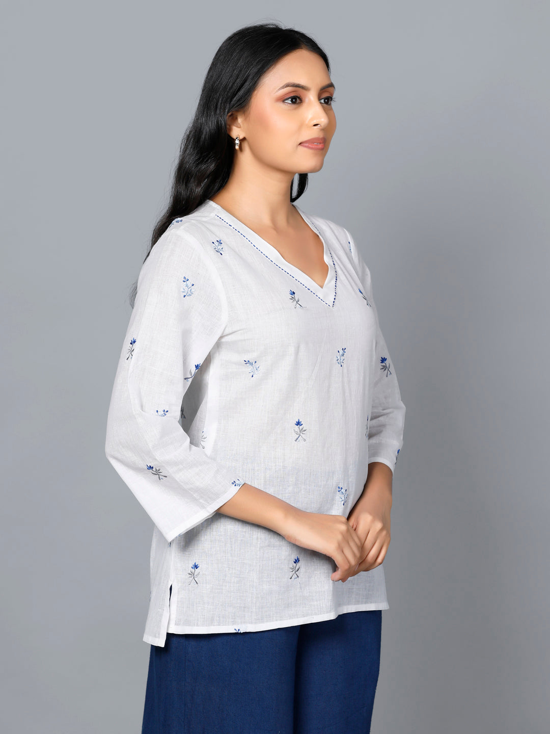 Eco Khadi Cotton Muslin White Embroidered Tunic - Nirva
