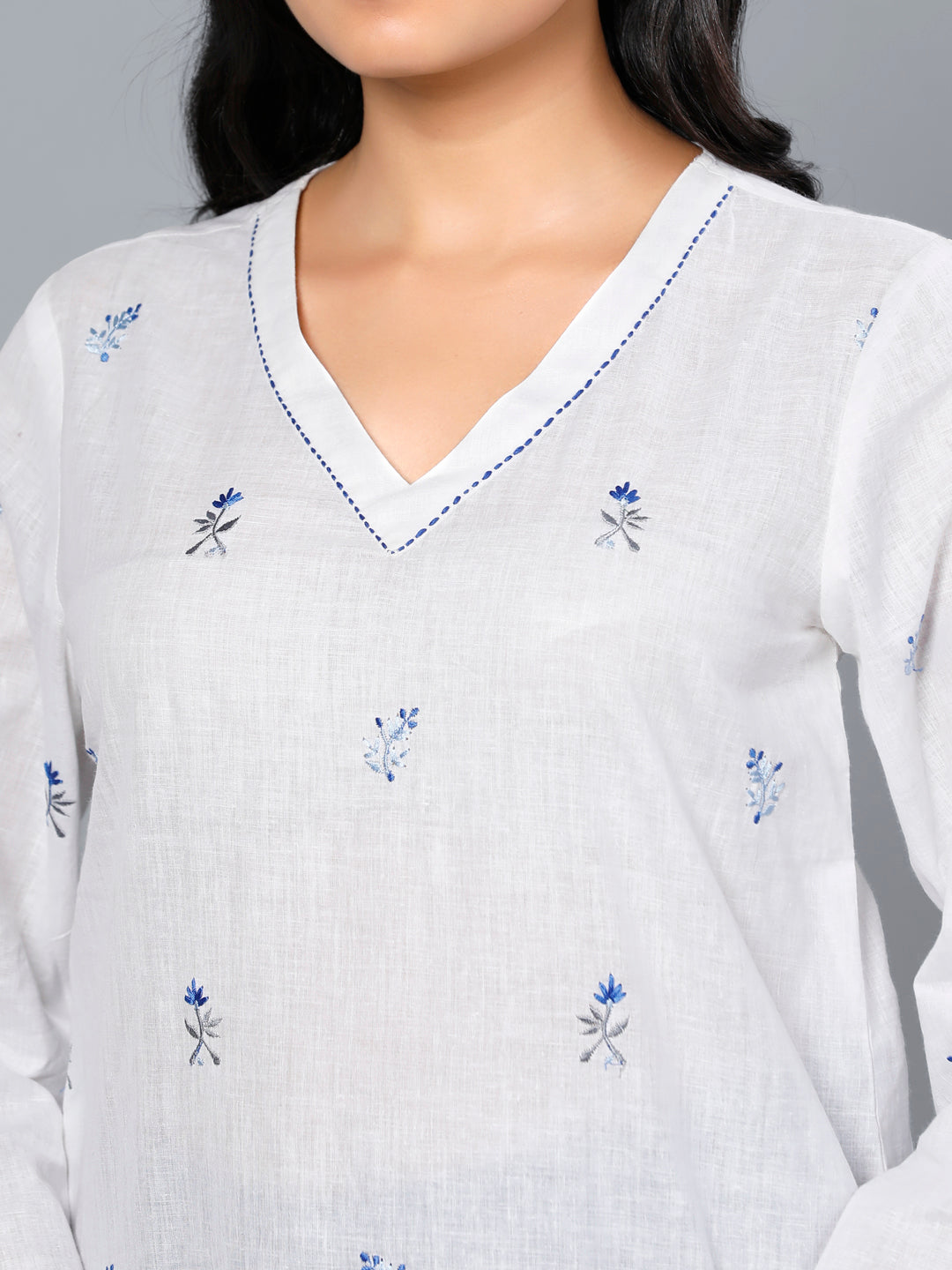 Eco Khadi Cotton Muslin White Embroidered Tunic - Nirva