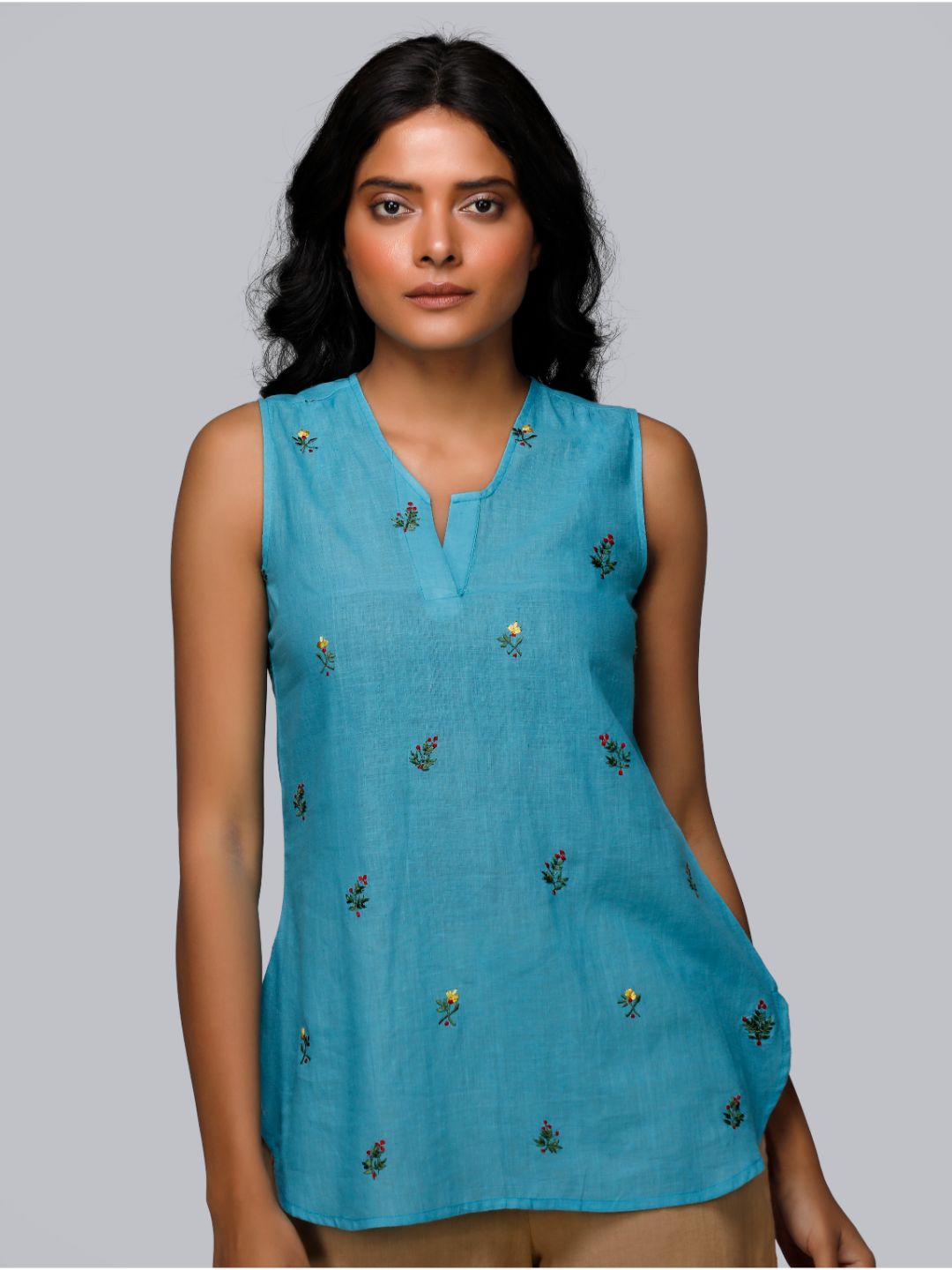 Eco Khadi Cotton Blue Sea Floral Top - Aarav