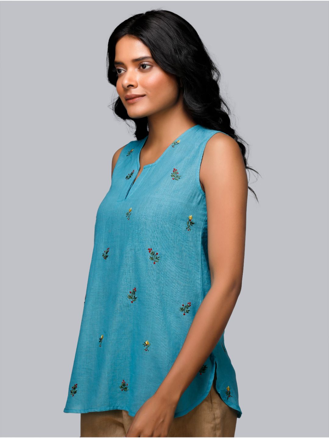 Eco Khadi Cotton Blue Sea Floral Top - Aarav
