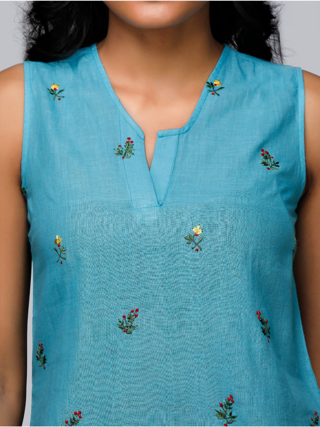 Eco Khadi Cotton Blue Sea Floral Top - Aarav