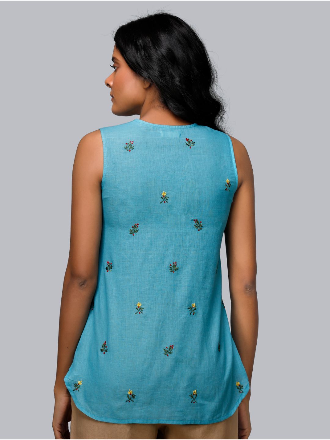 Eco Khadi Cotton Blue Sea Floral Top - Aarav