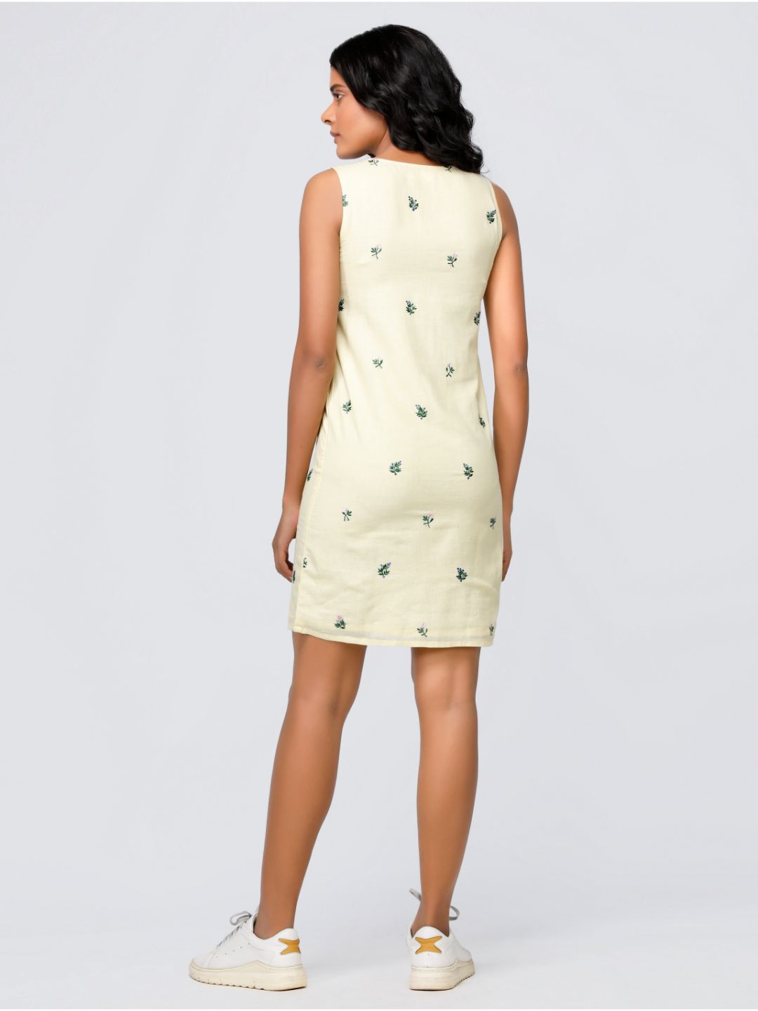 Eco Khadi Cotton Lemon Yellow Floral Dress - Iraja