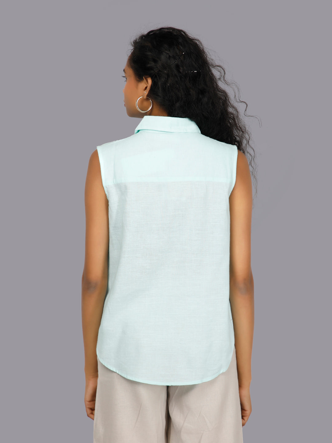 Eco Khadi Cotton Classic Sleeveless Blue Shirt - Ajra
