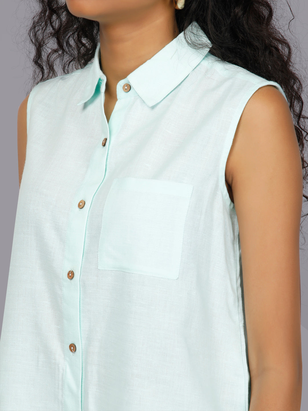Eco Khadi Cotton Classic Sleeveless Blue Shirt - Ajra