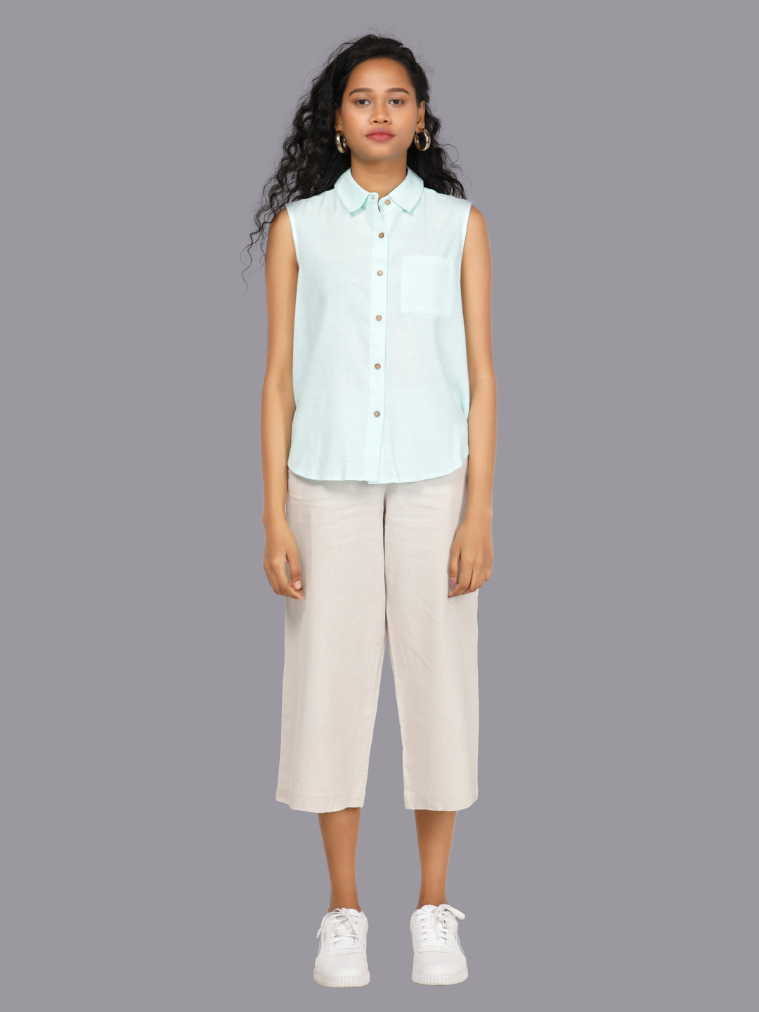 Eco Khadi Cotton Classic Sleeveless Blue Shirt - Ajra