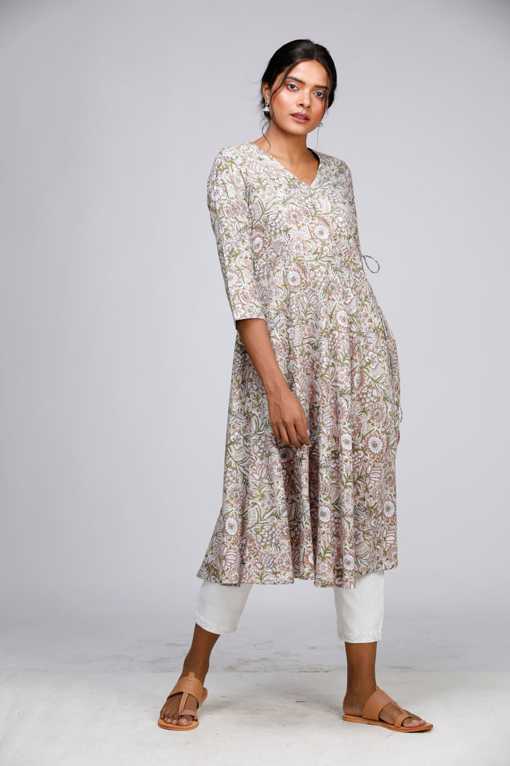 Eco Khadi Block Print Angarakha - Kashish