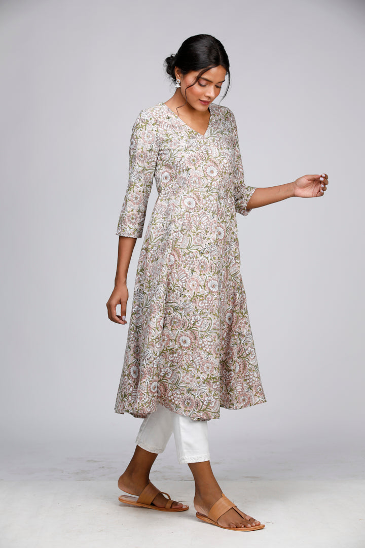 Eco Khadi Block Print Angarakha - Kashish