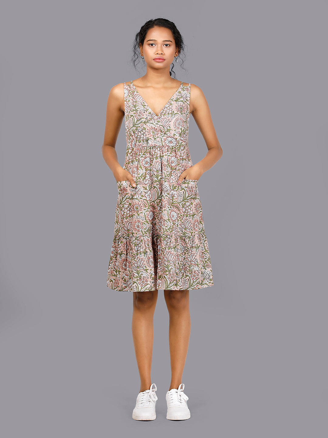 Eco Khadi Cotton Brown Block Printed Dress - Kashish