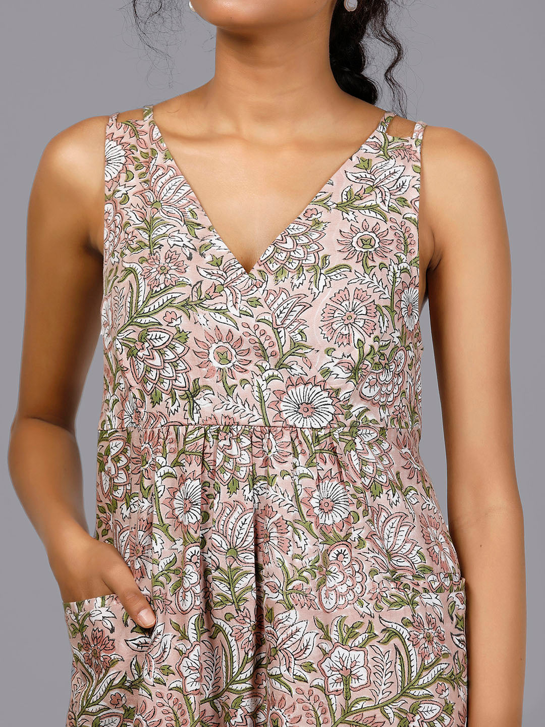 Eco Khadi Cotton Brown Block Printed Dress - Kashish