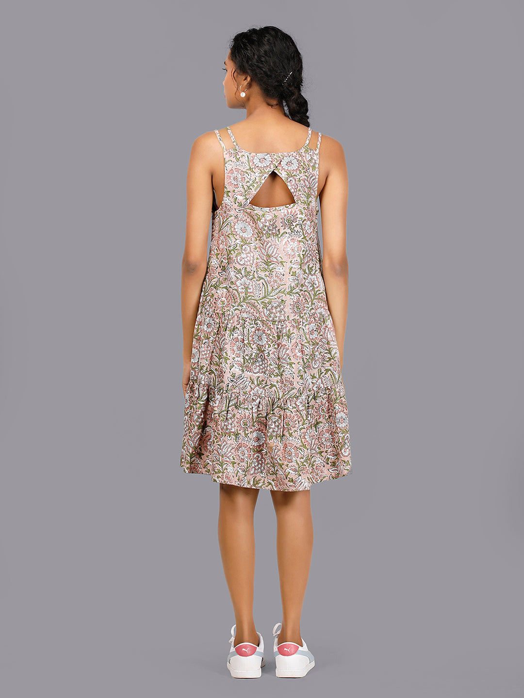 Eco Khadi Cotton Brown Block Printed Dress - Kashish