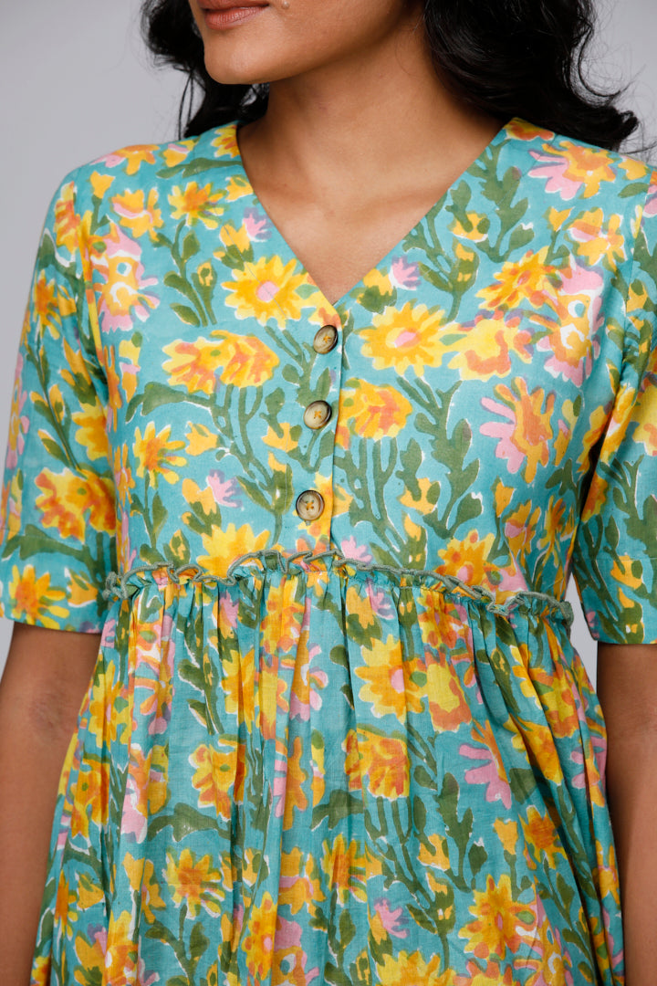 Eco Khadi Multi Block Print Dress - Bahaar