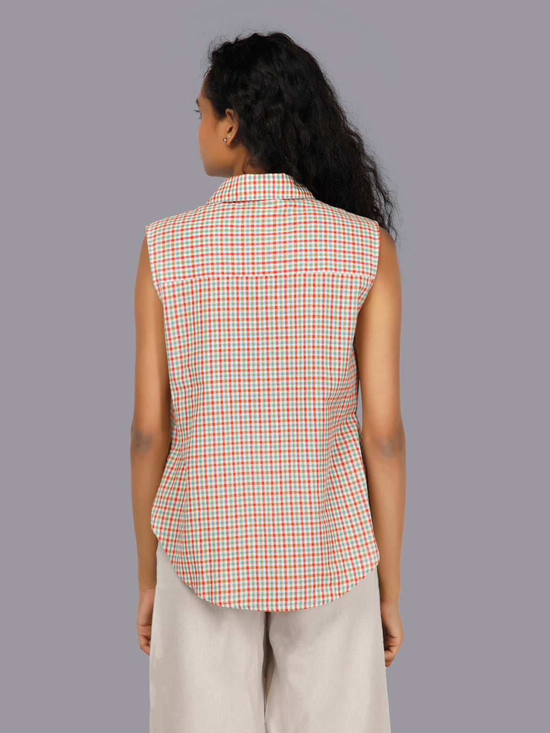 Eco Khadi Cotton Chequered Sleeveless Shirt