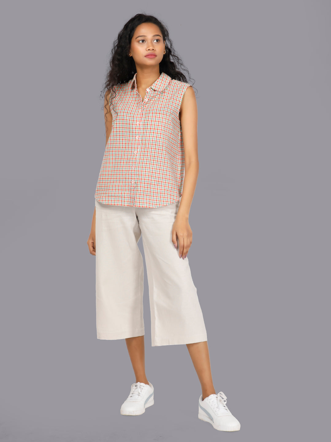 Eco Khadi Cotton Chequered Sleeveless Shirt
