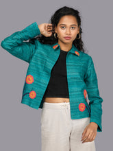 Zaya Teal Embroidered Khadi Silk Jacket