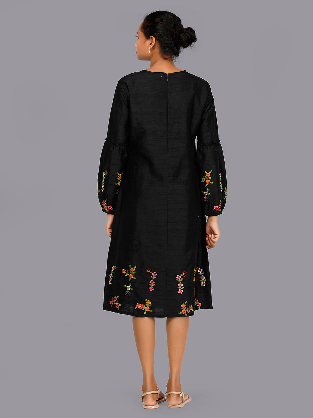 Eco Khadi Silk Embroidered Black Dress - Guldasta
