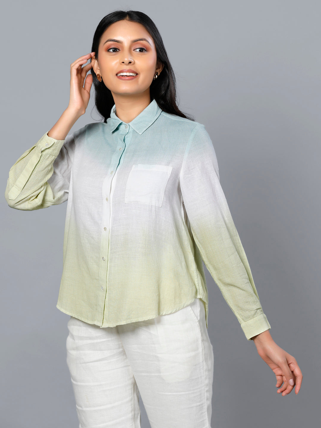 Eco Khadi Cotton Ombre Blue/Green Shirt