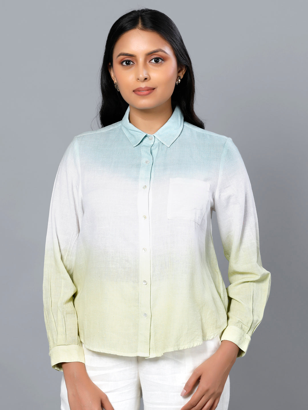 Eco Khadi Cotton Ombre Blue/Green Shirt