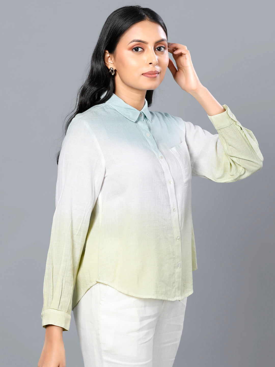 Eco Khadi Cotton Ombre Blue/Green Shirt