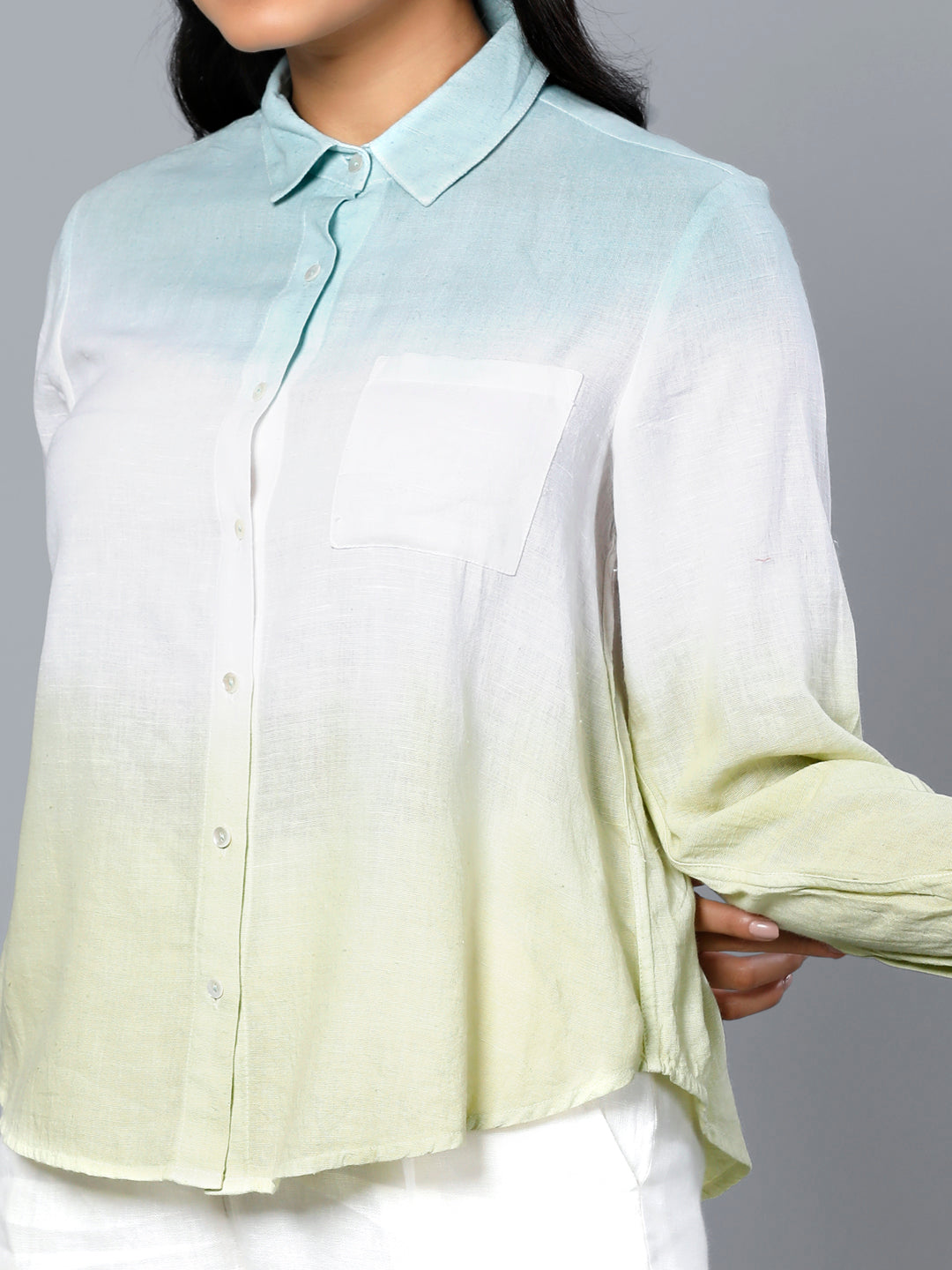 Eco Khadi Cotton Ombre Blue/Green Shirt