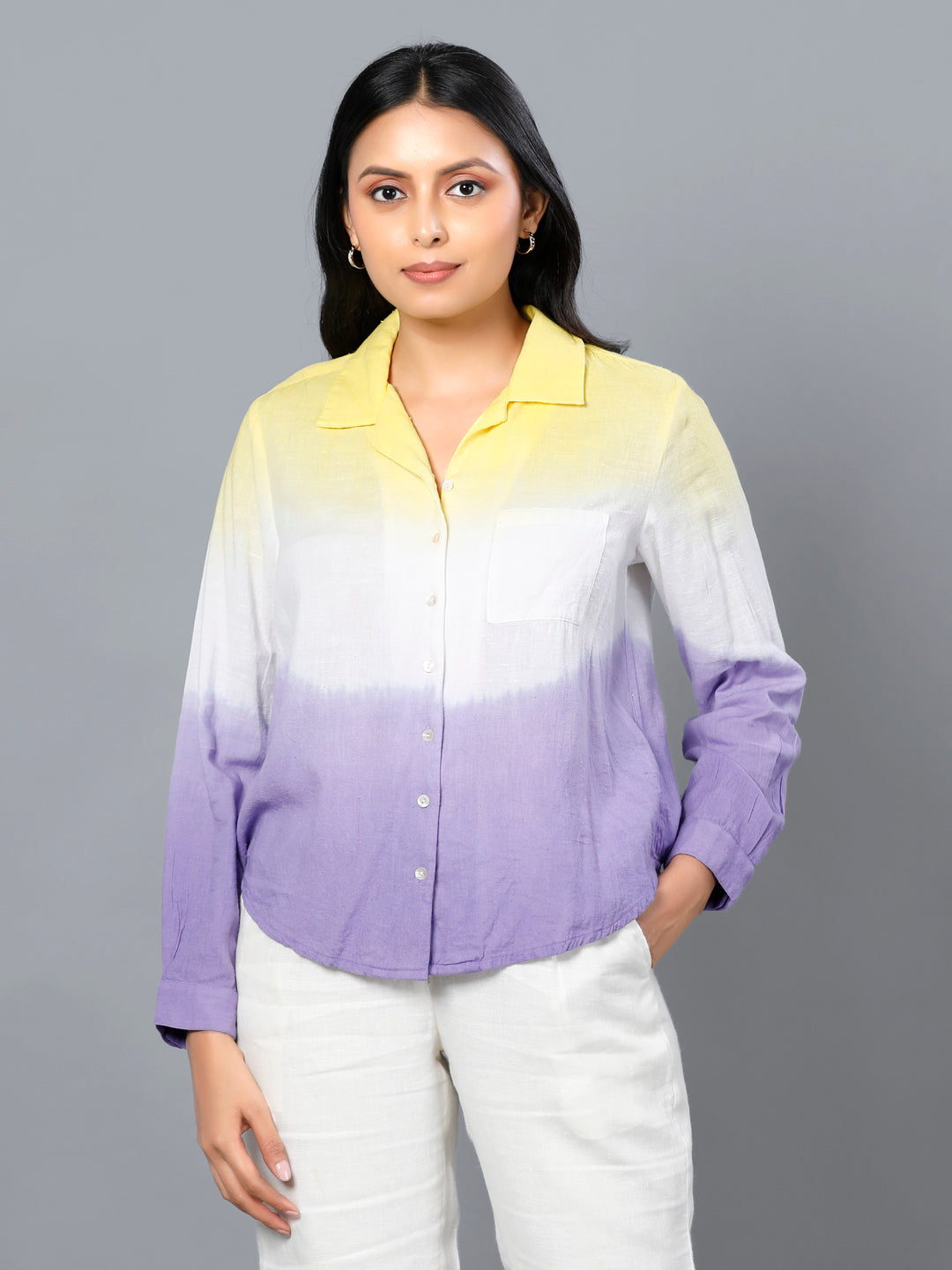 Eco Khadi Cotton Ombre Yellow/Purple Shirt