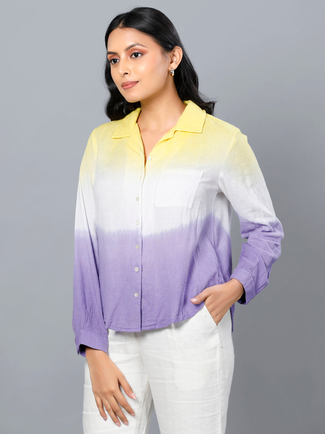 Eco Khadi Cotton Ombre Yellow/Purple Shirt