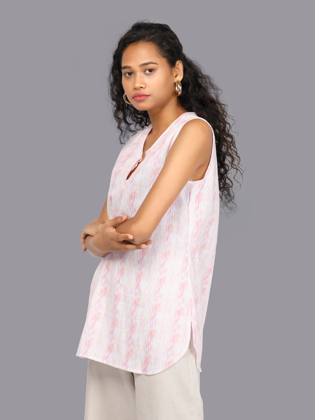 Eco Khadi Cotton Water Striped Sleeveless Top - Chaya