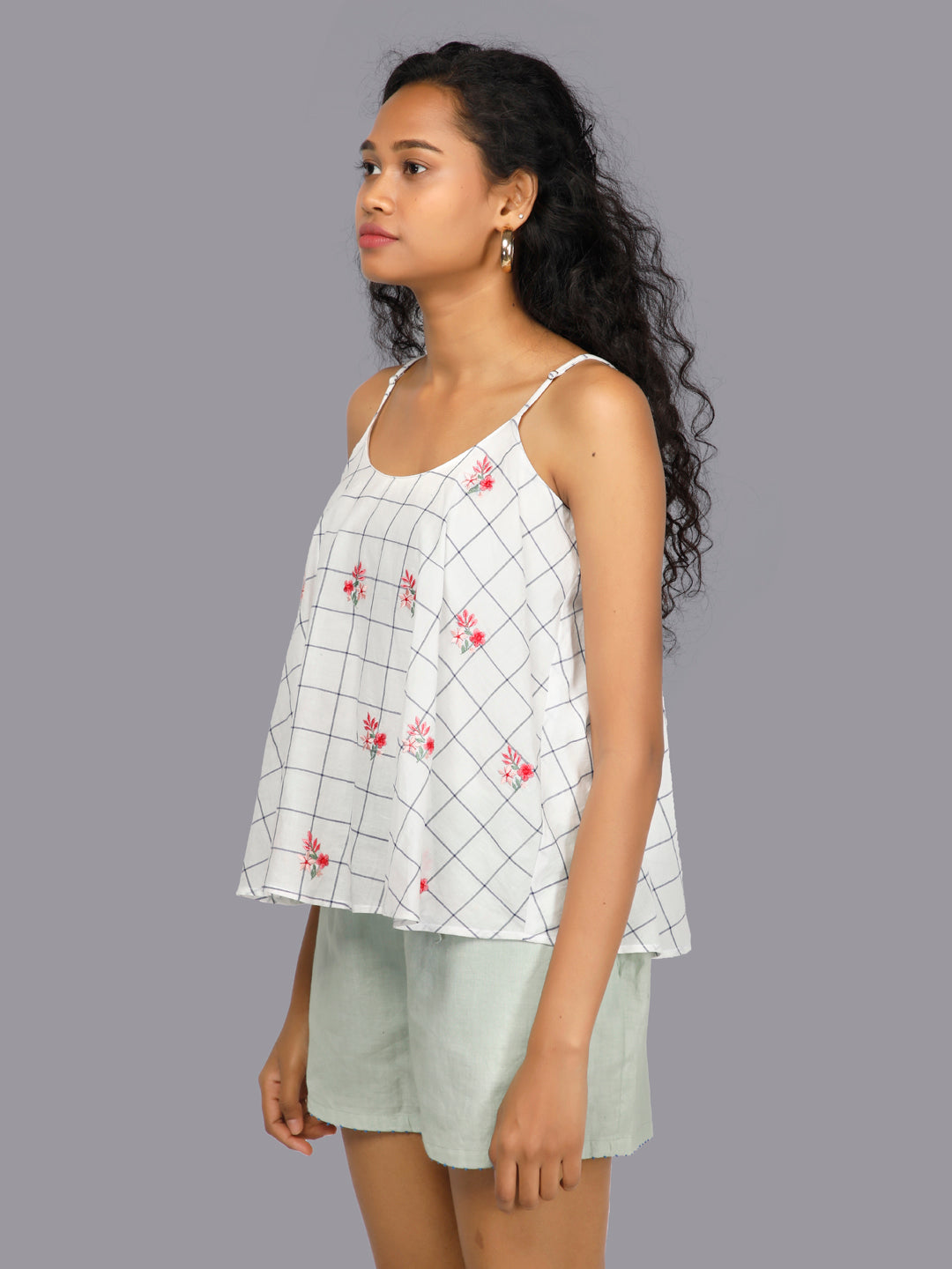 Eco Khadi Cotton Chequered Sleeveless Top - Misha