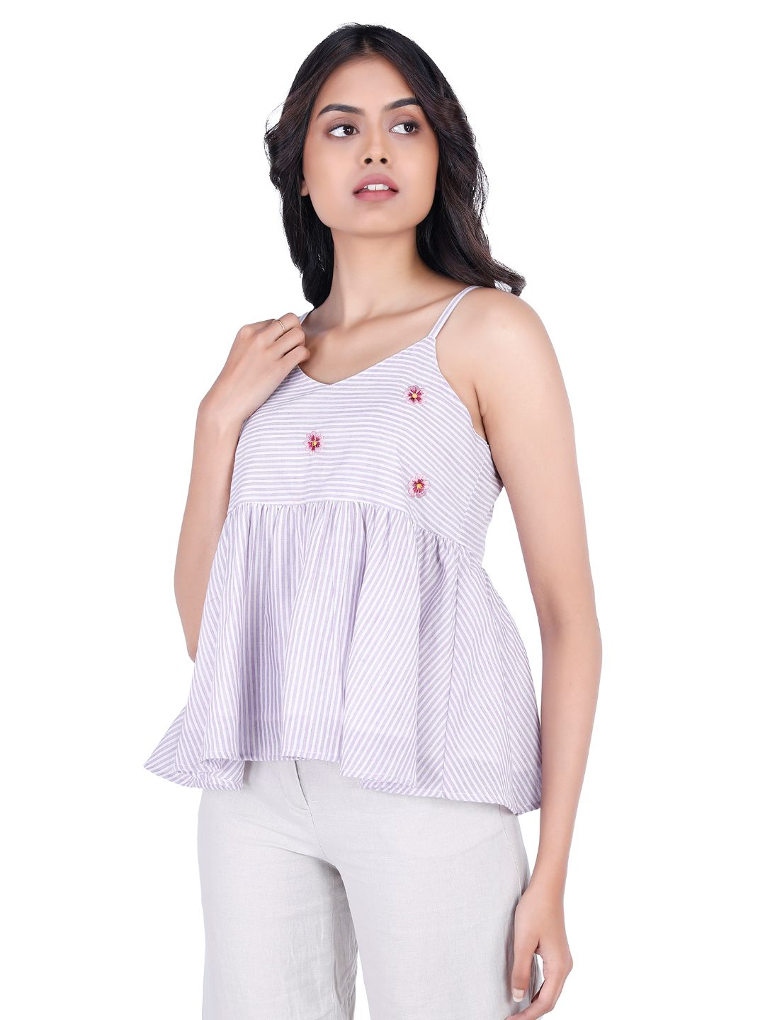 Eco Khadi Cotton Embroidered Sleeveless Peplum Top
