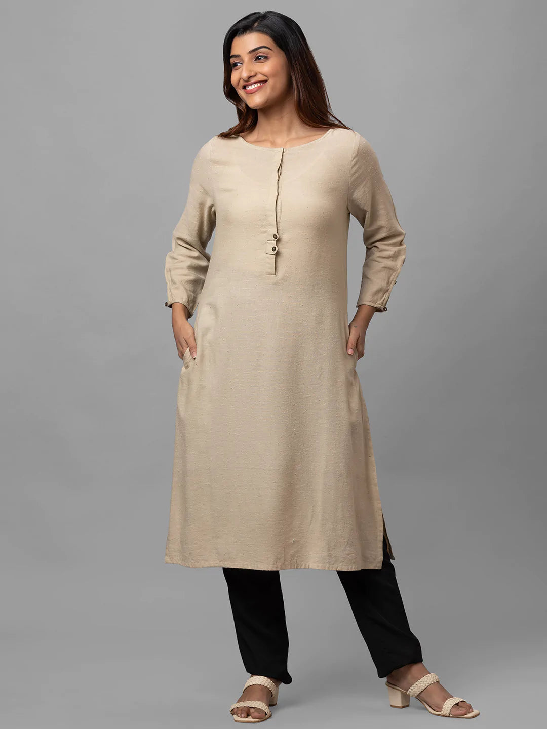 Eco Khadi Cotton Pale Beige Classic Kurta - Ambar