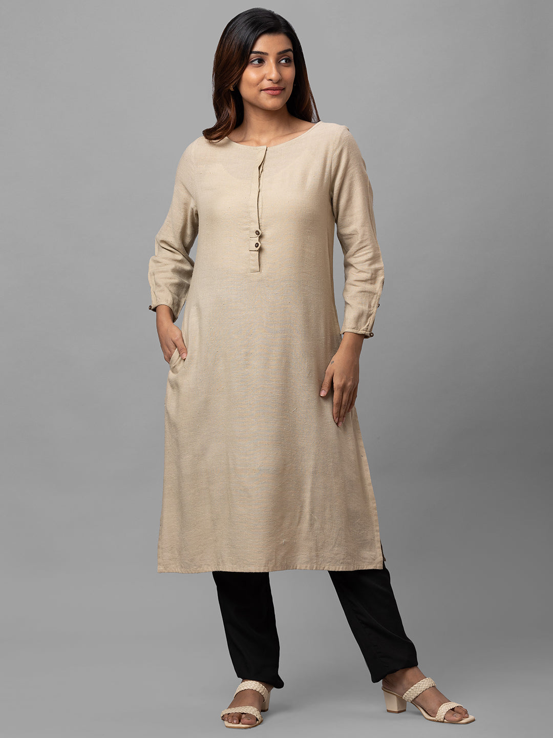 Eco Khadi Cotton Pale Beige Classic Kurta - Ambar