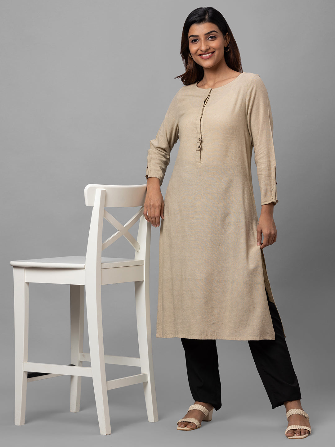 Eco Khadi Cotton Pale Beige Classic Kurta - Ambar