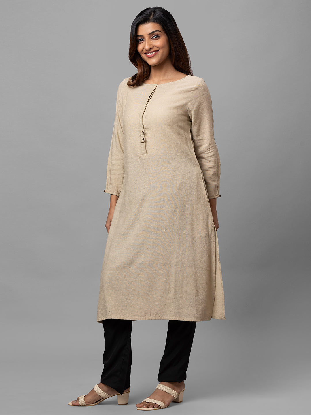 Eco Khadi Cotton Pale Beige Classic Kurta - Ambar