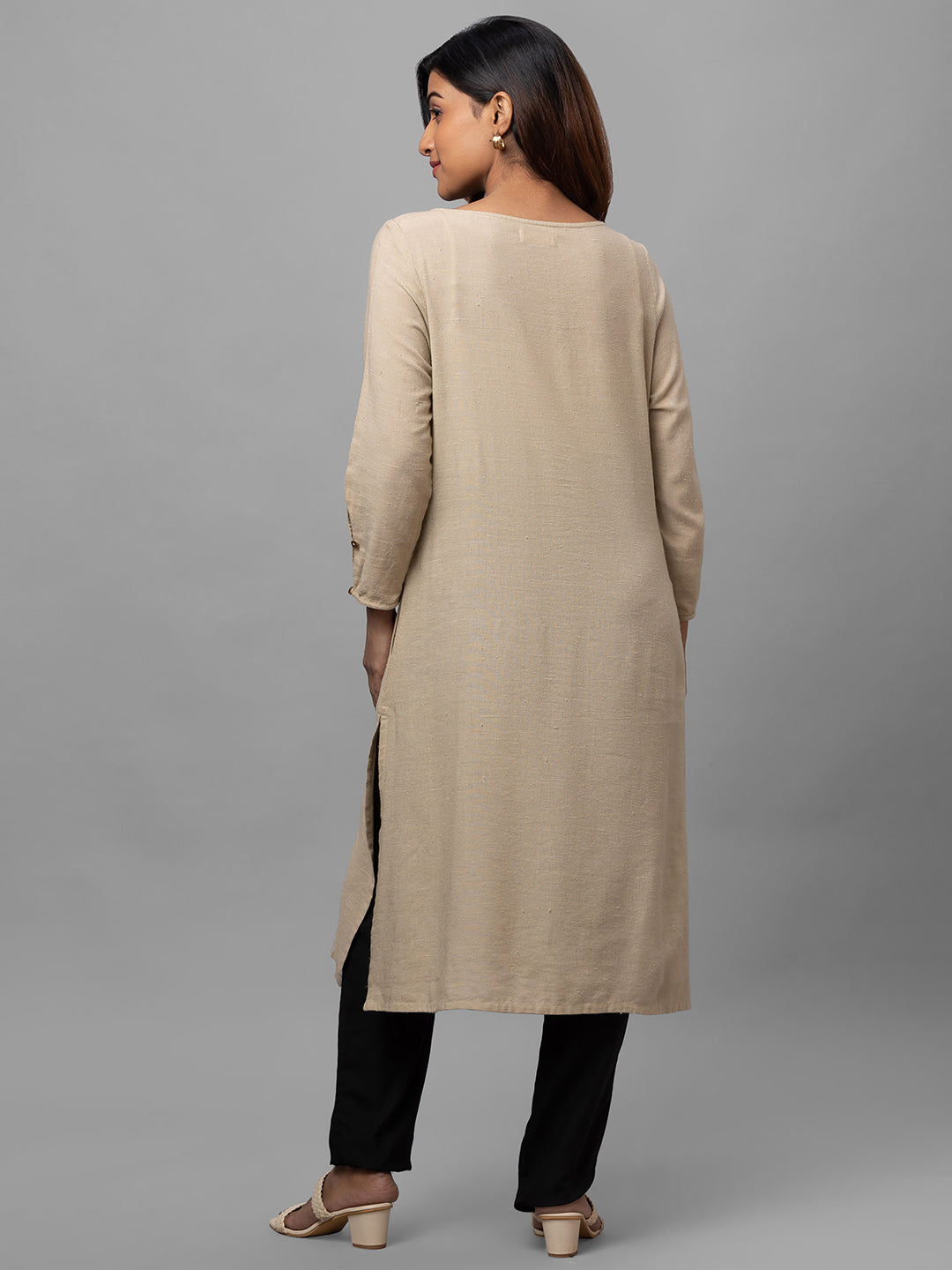 Eco Khadi Cotton Pale Beige Classic Kurta - Ambar