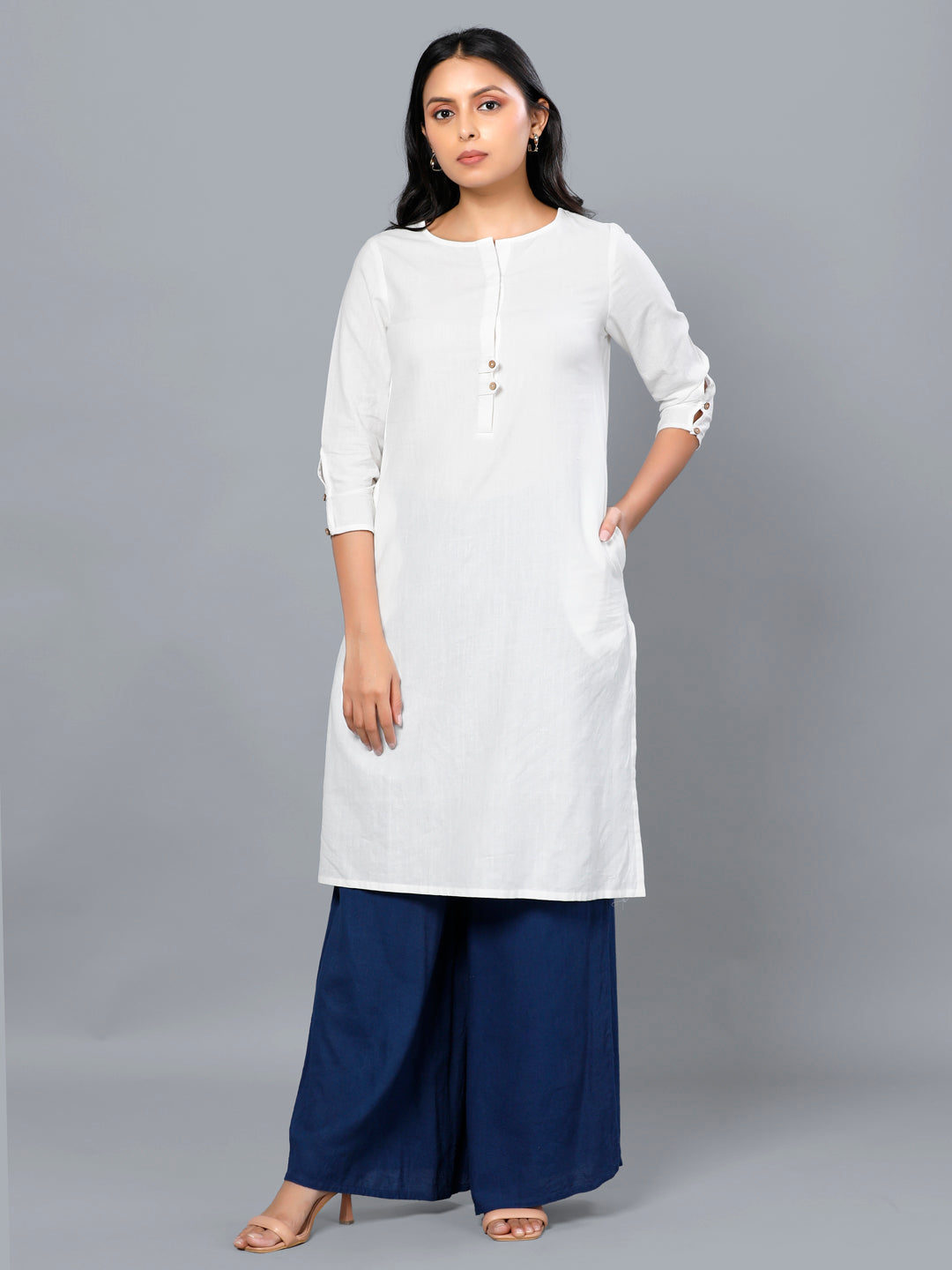 Eco Khadi Cotton White Classic Kurta - Ambar